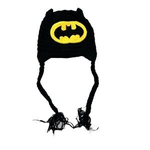 Batman Toddler Beanie Knitted Black Yellow Unisex Kids Bonnet W Ears